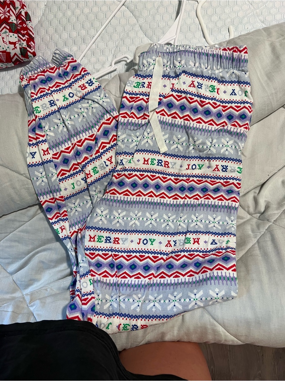 Old Navy Grey 'Merry Joy' Holiday Pajama Pants with Red, Blue & Green Accents
